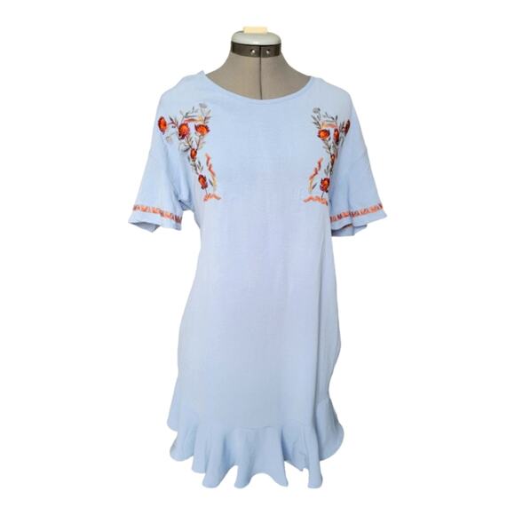 Floral Embroidered Mini Dress Size Small Blue - Picture 3 of 10